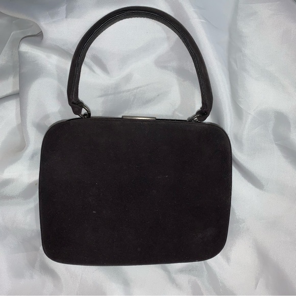 PRADA "zaffiro" blue-black SUEDED LEATHER top handle bag - Picture 2 of 12